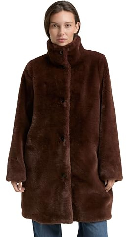 Tom Tailor Damen 1048286 Fake Fellmantel Mit Stehkragen, 27506 - Dark Pecan Brown, XL EU