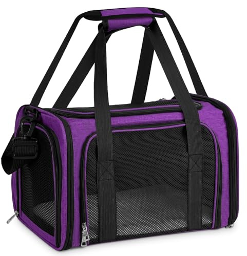 TOFFCAEA Transporttasche für Katze Hund, Hundetransportbox, Faltbare Katzentransportbox, Tragbar, 8kg Katzen Hunde Tragebox, für Mittelgroße Hunde, Katze (Lila, L 50 x B 34 x H 34 cm)