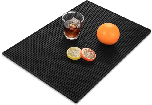 Barmatte, Bar Matte, Abtropfmatte Geschirr Schwarz, 45 x 30 cm Gummimatte Küche Service Matte Rutschfest für Theken Küche Club Cocktail Kaffee Bar Zubehör, Schnelltrocknend Abtropfständer