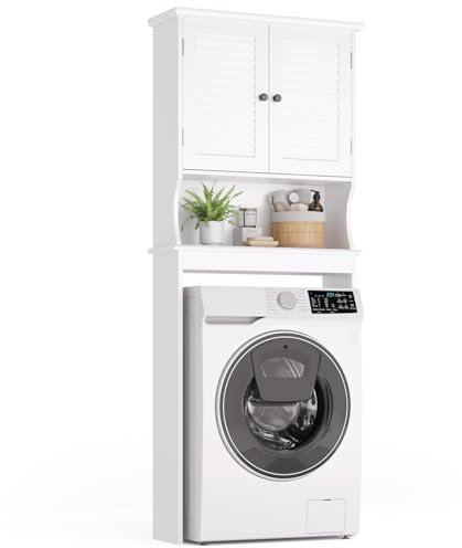 Xbro Waschmaschinenschrank für Waschmaschine und Wäschetrockner, Badezimmer Hochschrank Überbauschrank mit Türen, Toiletten Regal 65 x 22 x 163.5 cm, Weiß