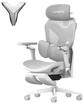 AutoFull G7 Ergonomischer Gaming Stuhl aus Netzgewebe, Weiß | Geeignet für Büro und Gaming, 3-Zonen-Lendenstütze, 140°-Zero-Gravity-Modus, Belastbarkeit 150 kg, Turnierpartner
