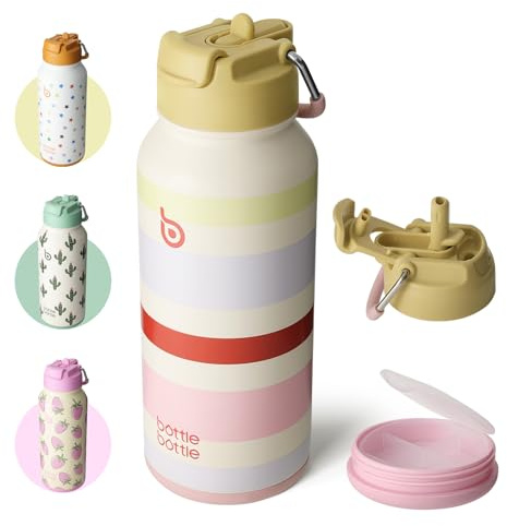 BOTTLE BOTTLE Gourde isotherme avec pilulier Bouteille isotherme de 900 ml Gourde sport en acier inoxydable pour l'extérieur, la randonnée (AuroraBands)