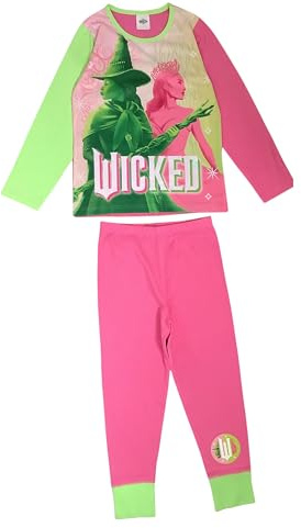 WICKED Official Girls Pyjamas, 2 Piece Set, Pink/Green Age 7-8 Years