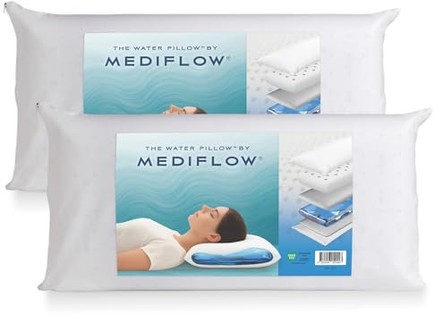 Mediflow Wasserkissen mit Memory-Schaumstoff, neu erfunden mit Wasserbasis-Technologie – Lindert klinisch erwiesen Nackenschmerzen und verbessert die Schlafqualität. (40 x 80 cm 2er-Set)