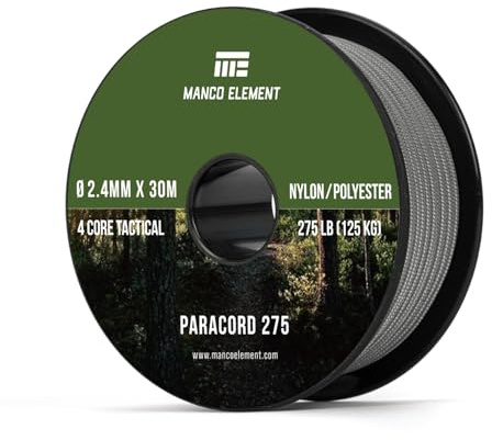 Manco Element Paracord 275 2,4mm x 30m Nylon Schnur Seil 4 Kern | Schwarz, Nylon & Polyester, 125kg (275lbs) Tragfähigkeit, UV & Abriebfestigkeit, für Basteln, Armband, Outdoor, Spule