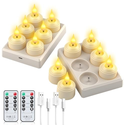 Forever Speed 12Pcs Rechargeable Tea Lights Candles,Rechargeable Candles Flickering,Led Tealight with Remote Timer,Electric Tea Lights with Charging Base for Home Party Halloween Christmas Decorations