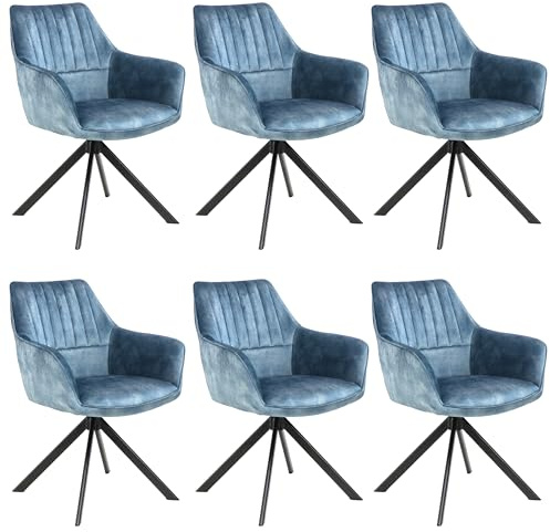 Colenis Esszimmerstühle 6er Set, Drehsessel mit Armlehne, Adoré Samt, ergonomisch gepolstert, Metallgestell, stilvolle Komfortstühle für Esszimmer, Küche, Wohnzimmer, Petrol,Noah