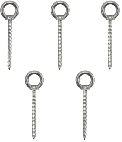 PARFCO 5 Piezas Perno de Anillo M5 X 60 mm, Cáncamos Argollas Largos, Acero Inoxidable Tornillo con Argolla, con Anilla Gancho de Tornillo, Aptas para Columpios, Cestas Colgantes y Tendederos
