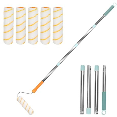 YKUKIZEE 9 Inch Paint Roller Set with Extension Pole and 5 Roller Brush, Household Wall Painting Rollers Tool, Paint Roller Brush Set for Home Ceiling