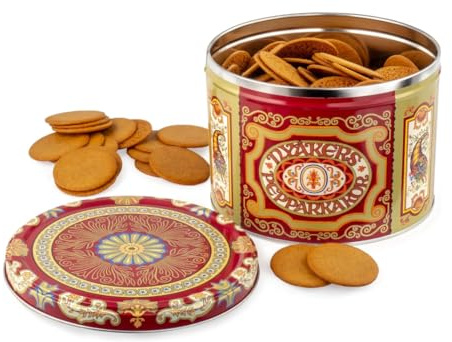 Pepparkakor Swedish Ginger Snaps, Vegan Cookies, Dairy-Free Snacks, Gourmet Cookies, Food Gift for, Christmas, Thanksgiving, Packed in Beautiful Tin - 900g