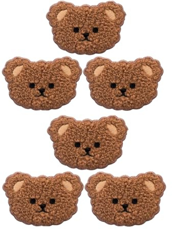 6 Stück braune Plüsch-Aufnäher zum Aufbügeln, niedlicher Bär, Cartoon-Kleidungsapplikationen, kreative Tierabzeichen, weiche Nähapplikationen, DIY-Nähaufnäher, bestickte Applikation