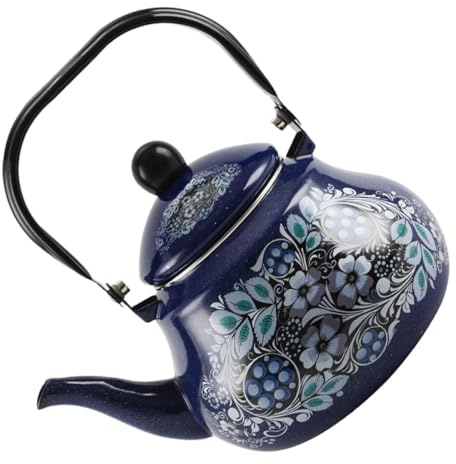 ANDRESLAD Bouilloire de Camping Émaillée 2,5 L Bleu Paon Grosse Capacité Résistance Chaleur Compatible Cuisinière Usage Extérieur Randonnée Théière Vintage