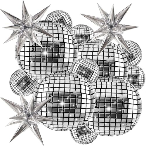Disco Ballons,14 PCS Argenté Ballon Disco,Ballons en Aluminium Discos,Ballons Aluminium Étoile,Foil Ballons Discos,Ballon DiscoParty pour Fête de Danse DiscoFête d'Anniversaire Mariage Anniversaire