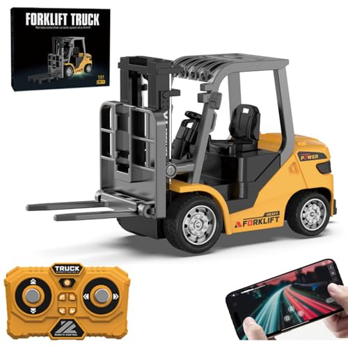 X-Verse Carrello elevatore radiocomandato, scala 1:64, mini carrello elevatore RC con gancio di carico, forche e pallet, 2,4 GHz, mini carrello elevatore con suono e luce, regalo