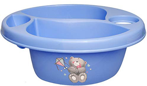 alles-meine.de GmbH 3 Kammer - Schüssel/Waschschüssel/Kinderwaschbecken - blau Tiere - Teddybär - Teddy Bieco - mit Seifenablage - Organizer - Reinigungsmittel Aufbewahru..