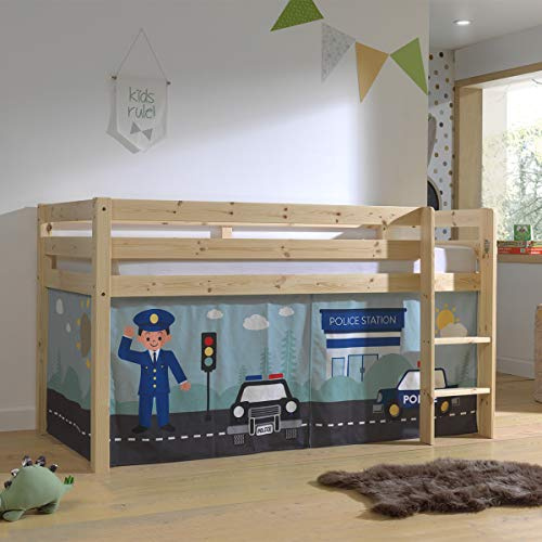 Vipack Hochbett, 90 x 200 cm, Lattenrost, inkl. Bezug, Polizei, Pino – Holz