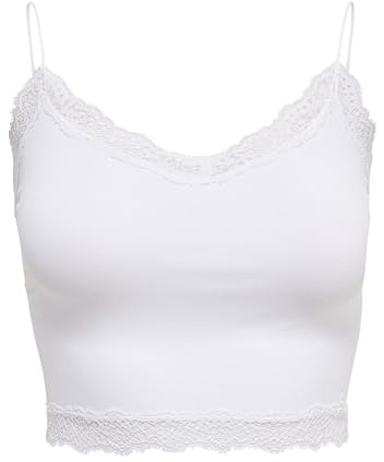 Only Onlvicky Noos - Top de Encaje sin Costuras para Mujer, Blanco Brillante, L - XL