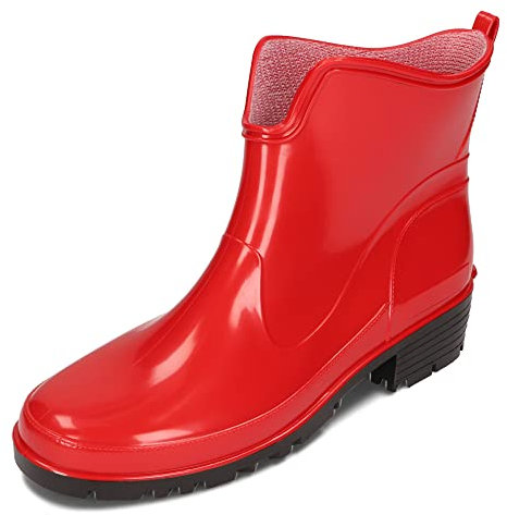 BeComfy Damgummistövlar PVC Ankelstövlar Regnstövlar 36-42 EU (Röd, Europeiska skostorlekar, Vuxen, Numeriskt, Medel, 37)
