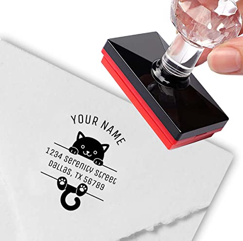 Personalisierbarer Stempel, schwarzes Kätzchen, Katzenbogen, Adresse, Rücksendungen, Briefmarken, Namensschilder, Adress-Etiketten