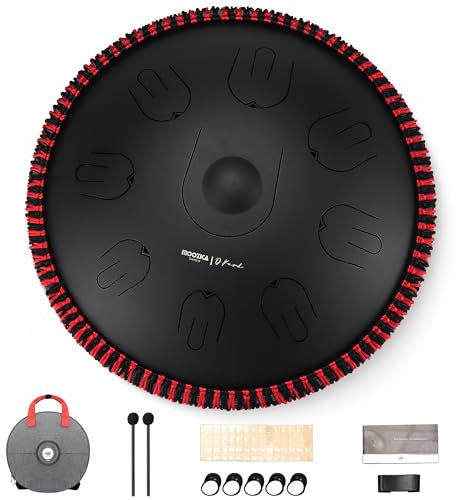 MOOZICA Zungentrommel 14 Zoll 17 Noten in D-Moll, Steel Handpan Zungentrommel mit Oktav-Oberton-Design, Handpan Trommel Schlaginstrument mit Tragetasche (D Kurd, Schwarz)