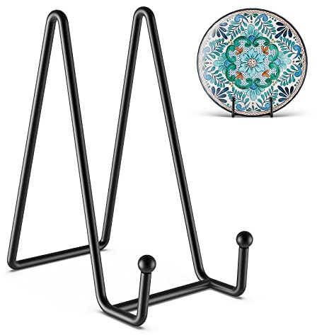 3 Pack 6 Inch Plate Stands for Display Picture - Vinyl Table Top Display, Decorative Metal Frame Holders for Book , Photo and Platter, Tabletop Art, Black 3 Packs