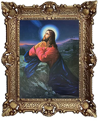 Gemälde Wandbild Gott Jesus Christus Herz Wand Bild mit Rahmen BAROCK 56x46 HEILIGE BILDER 50B