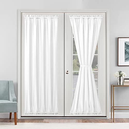 Hiasan Französische Türvorhänge mit Stangentasche, Sichtschutz, halbtransparent, Terrassentür/Glastür, Fenstervorhang, 1 Stück (weiß, B 132 cm x L 183 cm)