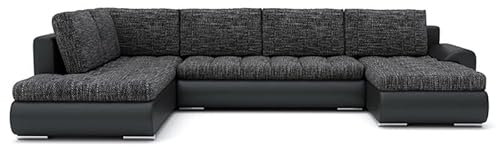 Wohnlandschaft Tokio II mit Schlaffunktion Eckcouch Bettkasten Grau Kissen, U-förmig, polstermöbel. Wohnzimmer möbel, stauraum und aufbewahrung. (LAWA 17 + Soft 11 Links), 1.2D x 3W x 0.75H m