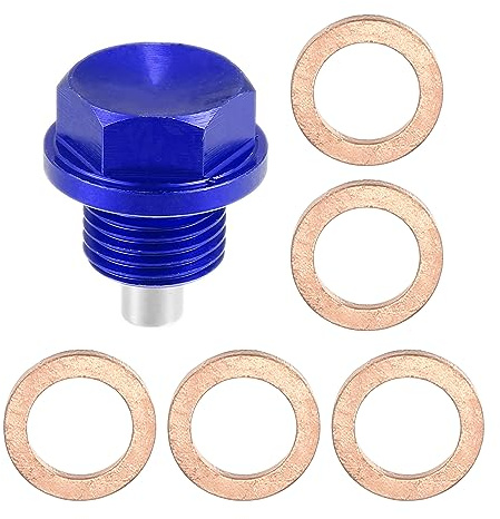 X AUTOHAUX Ölablassschraube Mit Dichtungen 1Stk Für Ölwechsel Magnetisch | Blau, Aluminium, Magnet, M16*1,5, 5 Dichtungen, Wiederverwendbar, Einfache Montage, Fängt Metallsplitter