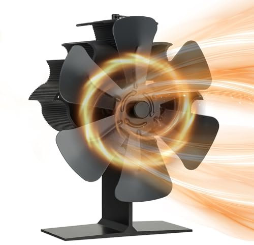 6 Pale Ventilatore per Stufa a Legna, SURIEEN Ventola per Stufa a Legna con Barra di Temperatura per Camino Bruciatore di Tronchi/Stufa/Accelerare la dissipazione del calore