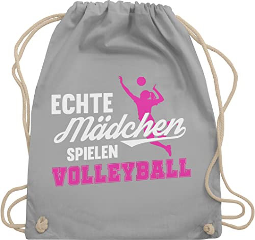 Shirtracer Turnbeutel Rucksack - Geschenke Zubehör - Echte Mädchen spielen Volleyball weiß/fuchsia - Unisize - Hellgrau - volleyballtasche volleyballer beutel volleyball-turnbeutel vollyball geschenk