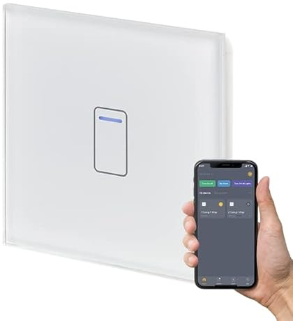 Retrotouch Crystal+ Touch WiFi Switch | 1 Gang Smart Light Switches | Multi Control | Remote Control | App Compatible With Alexa & Smart Life | White Glass Finish | LED Indicator | No-Neutral Required