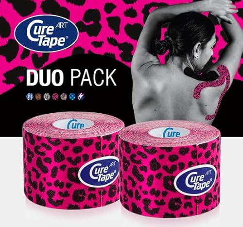 CureTape® Kinesiotapes | 2 Kinesiologie Tape Rollen | Wasserfestes & Latexfreies Kinesiotape | Hautfreundliches Physio Tape | Sporttape für Verletzungen & Beschwerden | 5cm x 5m | Leopard