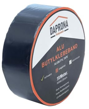 DAPRONA Butylband, Panzertape 10m x 50mm, Schwarz Dichtungsband Alu, Reparaturband, Dichtband Fenster Dachrinne, wasserfest, hitzebeständig
