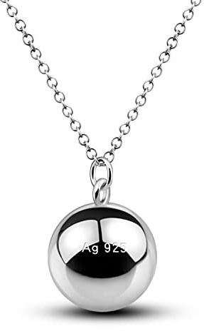 Dankadi Collier Fin et Pendentif Grelot Rond en 925 Argent, Bola de Grossesse Lisse Appeleur D'anges Chaîne Longueur 45-50-55-60-65CM Cadeau de Bijou Musical pour Femme Enceinte(22 inch, O-Chain)