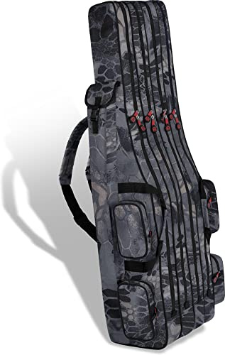 normani XXL Angelrutentasche Rutentasche mit 4 Rutenfächern für 8 Ruten - Angeltasche Kescher und Rutenhalter - Rutenfutteral -125cm -150cm -160cm -170cm -190cm Black-Camo 1,25 m