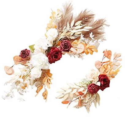 Mokylor Kit di Fiori Artificiali per Arco di Nozze, Composizione di Fiori Artificiali Crema Floreale Festoni Floreali Decorativi in ​​Stile Boho con Erba di Pampas Secca per Tende Velate,(2 pz)