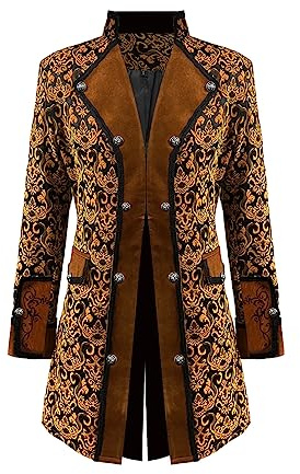 DRTES Herren Steampunk Mittelalter Jacke Viktorianischen Vampir Piraten Gehrock Kostüm (Gelb, XX-Large)