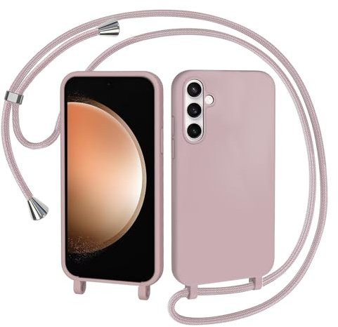 AOMYKE Handyhülle für Samsung Galaxy S23 FE Hülle mit Band, Handyband Samsung Galaxy S23 FE Hülle zum Umhängen Schutzhülle mit Kette Kordel Weich TPU Liquid Silikon Case, Pink