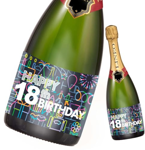 2 Stück Geburtstags-Flaschenetikett; Happy Birthday Etikett für Sekt- & Weinflaschen selbstklebend; Geburtstags-Geschenk für Männer & Frauen (14,8 x 10,5 cm) (18. Geburtstag)