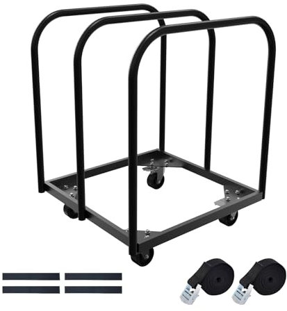 Klappbarer Tischwagen, 3-stöckiger Paneelwagen mit 10,2 cm Lenkrolle, 8 Stück Klapptisch, Stauraum, Tischwagen mit Geschenk, 2 Gurte und 4 EVA-Matten zum Aufbewahren und Bewegen von Holz, Box usw.