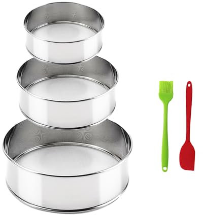 3 tamices de malla fina con cepillo, tamiz redondo de acero inoxidable para hornear, tamiz de harina de 8 pulgadas, malla 60, malla 40 de 6 pulgadas y malla 40 de 4 pulgadas