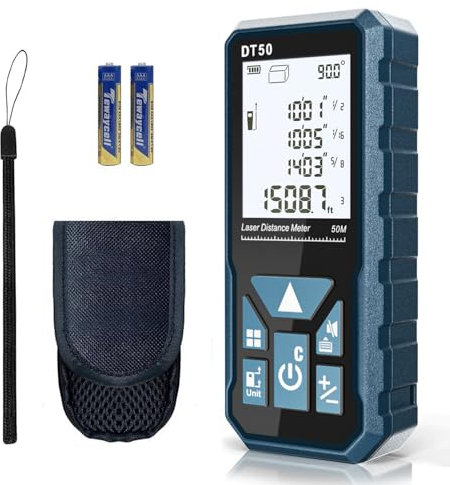 Laser Measure, DTAPE 50M Digital Laser Distance Meter, Upgraded High-Accuracy Laser Measuring Tool, Electronic Tape Measure, 2 Backlit LCD Display, Area/Volume/Indirect Measurement, in/Ft/Ft+in/M