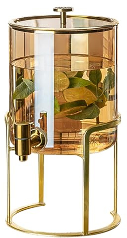 Dispenser Per Bevande Di Grande Capacità|Dispenser Per Acqua Con Rubinetto Senza Perdite|Dispenser Per Succhi A Bocca Larga E Facile Da Riempire In Vetro,Colore Ambrato 3,5 L,Base In Ferro