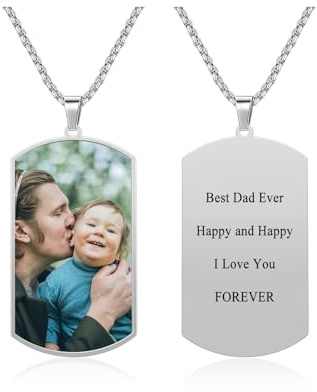 Zysta Erkennungsmarke mit Foto Gravur Dog Tag Kette Personalisiert Beidseitig Gravurplatte Geschenke für Damen Herren