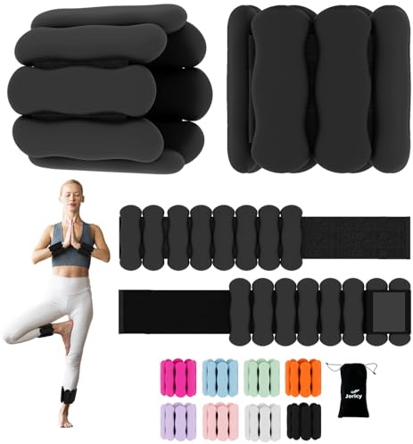 JORICY 2 PCS Verstellbare Handgelenk und Knöchelgewichte Set (je 0,5 kg), Gewichtsmanschetten für Fuß Hand, Gewichte für Beine und Arme für Yoga Pilates Cardio Aerobic Walking Joggen, Schwarz