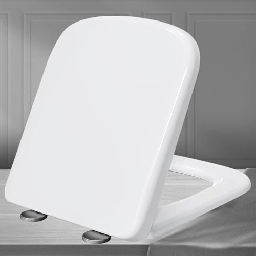 Toilettendeckel Absenkautomatik Eckig Wc Sitz Softclose Weiß Wc Deckel Toilettensitz mit Absenkautomatik Wc-Sitz Quick Release, Top-Installation,white-36 * 44cm