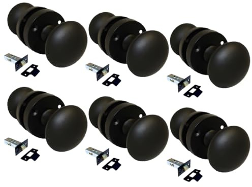 Matt Black Round Door Knob Set Including Tubular Latch - Victorian Style Sprung Internal & External Door Knobs for Mortice Locks & Tubular latches. Sets 6