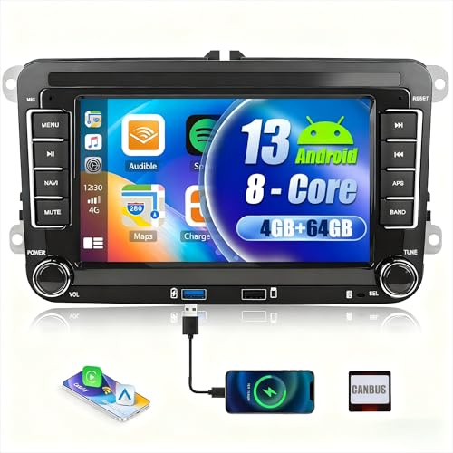 CAMECHO 4+64G 8-Core Android 13 Radio Coche para VW Golf 5 6 Polo Tiguan Caddy Skoda Passat con CarPlay Android Auto DSP, 7 Pulgadas Pantalla Táctil,1280 * 720,con GPS WiFi BT USB FM RDS Radio
