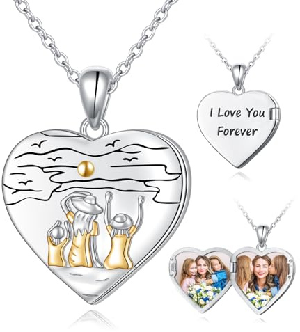 HOOHWE Mutter Tochter Kette für Damen 925 Sterling Silber Liebe Herz Halskette/Foto Medaillon zum Öffnen mit Bild Anhänger Schmuck Geschenke für Mama Kind